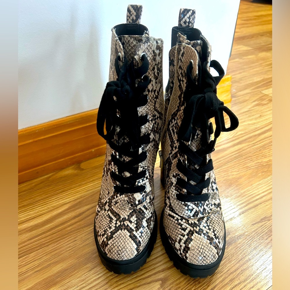 Steve Madden snake print lace up booties